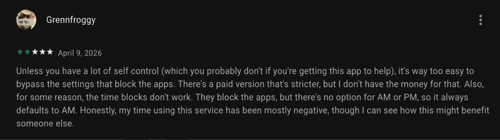 Original app review excerpt